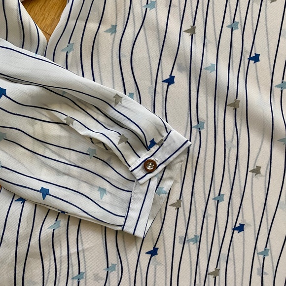 MWT Jade Ladder Front White Navy Stripe Print Convertible Sleeves Blouse Size S - Picture 6 of 9